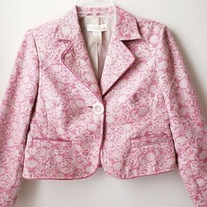 Vintage Parisian Signature Pink Floral Print Cropped Blazer